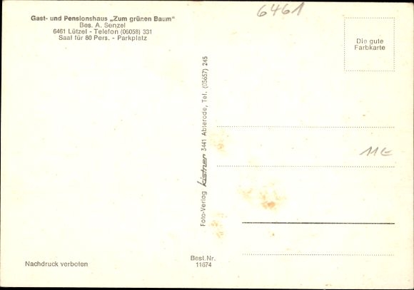 Postcard Lützel Biebergemünd in Hesse, Inn Zum grünen Baum, total
