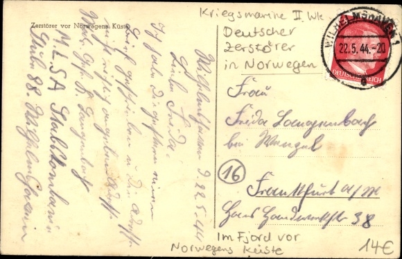 Postcard Deutsches Kriegsschiff, destroyer off the coast of Norway, Kriegsmarine