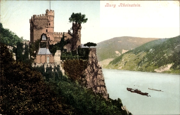Postcard Trechtingshausen am Rhein, Rheinstein Castle
