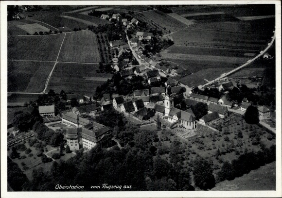 Postcard Oberstadion in Württemberg, aerial photograph of the town and its surroundings