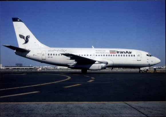 Postcard Iranian passenger plane, Iran Air, B737-200