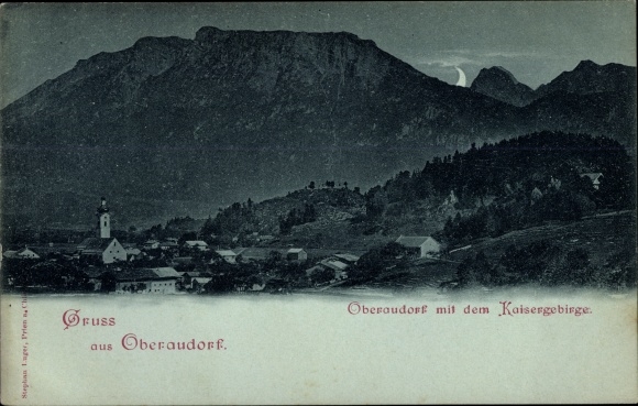 Moonlight PC Oberaudorf in Upper Bavaria, town view with the Kaiser mountains