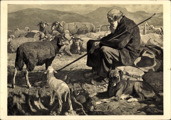 Artist PC Strahn, Jos., Schäferrast, shepherd with flock, HDK 530