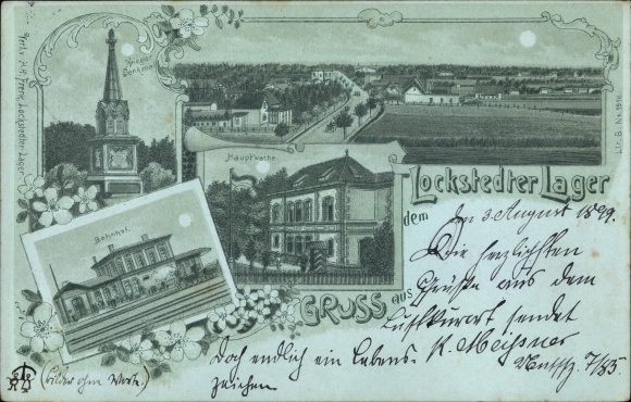 Mondschein Litho Lockstedt in Holstein, Lockstedter Lager, Kriegerdenkmal, Bahnhof