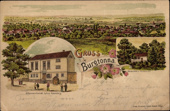 Chromo-Litho Burgtonna Tonna in Thuringia, total view, Julius Kramberg tavern