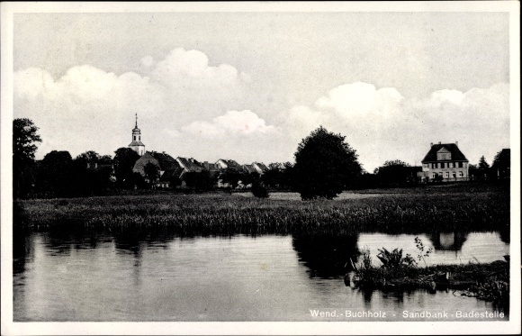 Postcard Wendisch Buchholz Märkisch Buchholz Dahme Spreewald, sandbank, bathing area