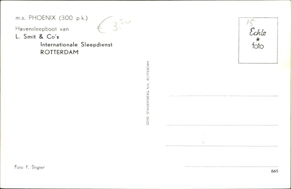 Postcard tug MS Phoenix, L. Smit &amp; Co, international sleep service