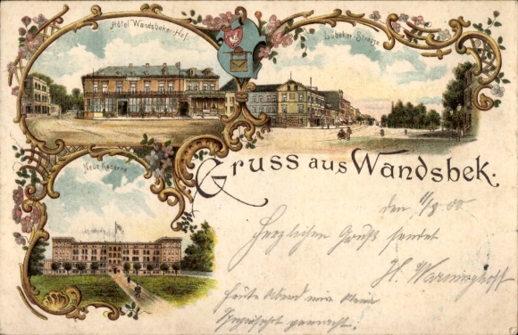 Litho Hamburg Wandsbek, Hotel Wandsbeker Hof, Lübecker Straße, Neue Kaserne