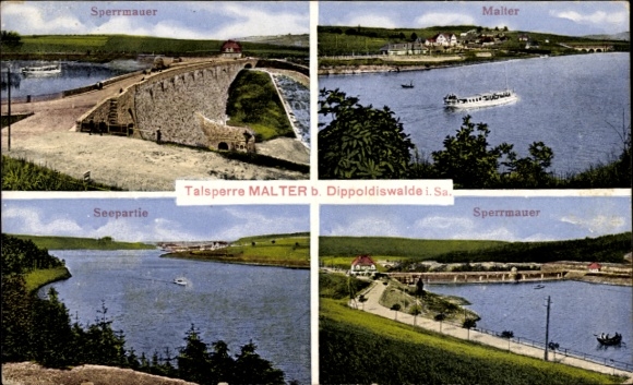 Postcard Malter Dippoldiswalde in the Eastern Ore Mountains, dam, dam wall, lake area