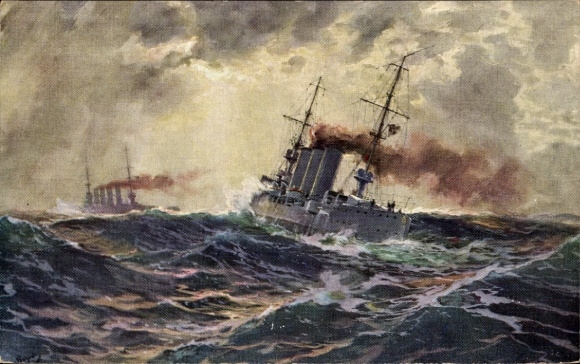 Künstler Ak Bohrdt, Hans, Deutsches Kriegsschiff, Kreuzer Kolberg und Prinz Adalbert