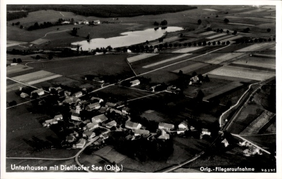 Postcard Unterhausen Oberhausen in Upper Bavaria, Dietlhofer See, aerial photograph