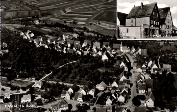 Ak Haslach im Kinzigtal Schwarzwald, Luftaufnahme von Haslach, Haus Ulmer, Felder, Wohngebäude