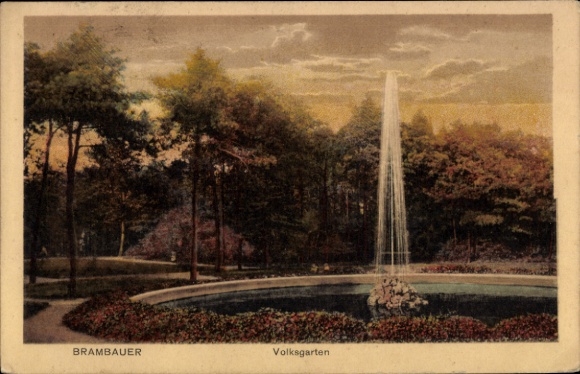 Ak Brambauer Lünen in Westfalen, Volksgarten, fontein, bomen, bloembed