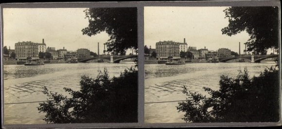 Stereo photo Suresnes Hauts de Seine, river area, factory