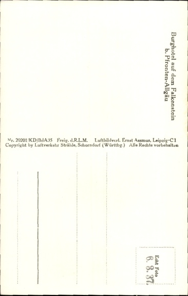 Postcard Pfronten in Allgäu Bavaria, Falkenstein Castle, castle hotel, aerial photograph