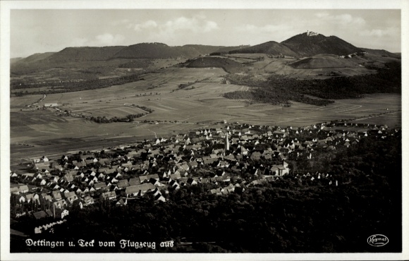 Postcard Dettingen unter Teck, aerial photograph