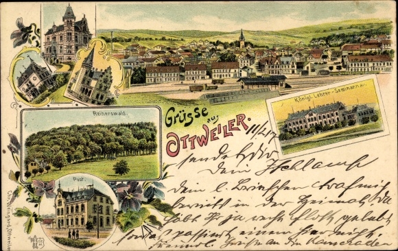 Chromo-Litho Ottweiler in Saarland, teachers&#39; seminar, Reiherswald, Post, total view