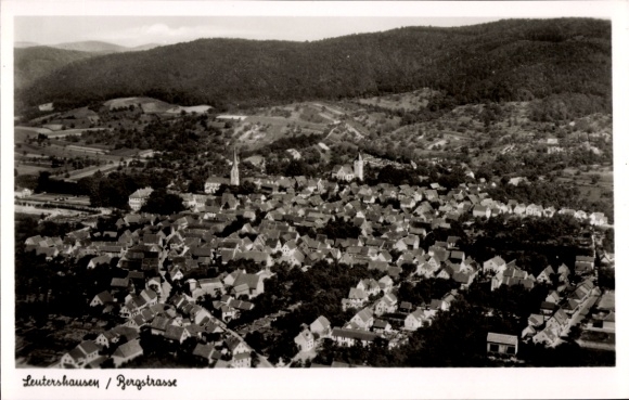 Postcard Leutershausen Hirschberg an der Bergstraße Baden, aerial photograph
