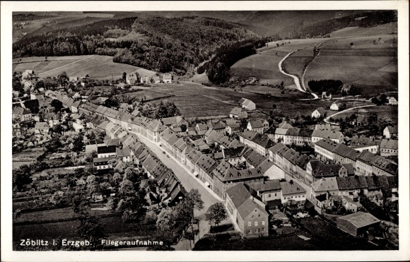 Postcard Zöblitz Marienberg in the Erzgebirge of Saxony, aerial photograph of the city