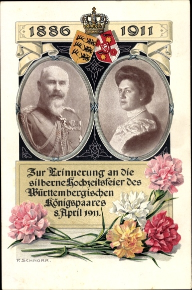 PC King Wilhelm II of Württemberg, Marie zu Waldeck and Pyrmont, silver wedding 1911, coat of arms