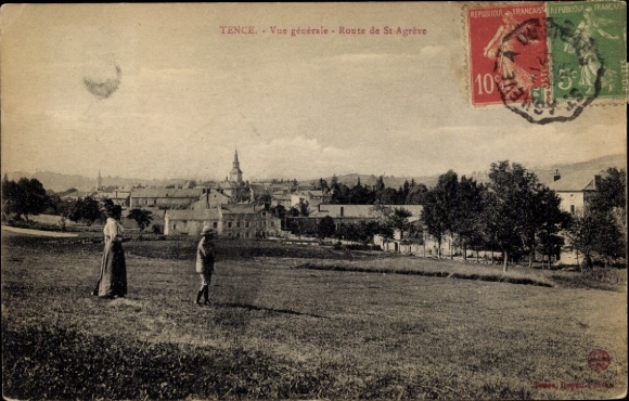 Ak Tence Haute Loire, Schöne Landschaft, Historische Gebäude, Sender: Sabot, Empfänger: M. H. ...