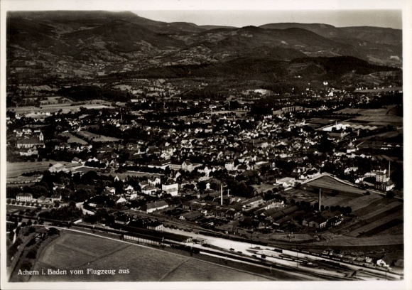 Postcard Achern in Baden Black Forest, aerial photograph