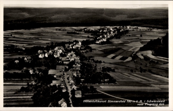 Postcard Simmersfeld in the Black Forest, aerial view of the Black Forest, mountain health resort