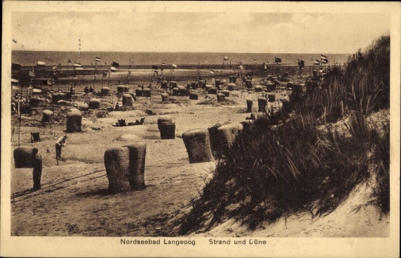 Postcard Nordseebad Langeoog Ostfriesland, beach, dune, beach chairs