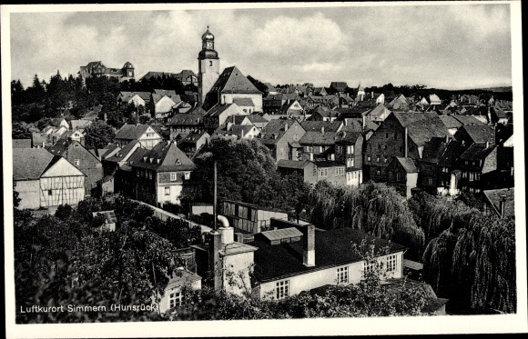 Postcard Simmern in the Rhein Hunsrück district, partial view of the city, residential buildings, church, Buka 244