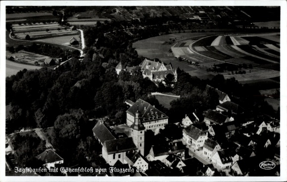 Postcard Jagsthausen an der Jagst Württemberg, aerial photograph, Götzenschloss