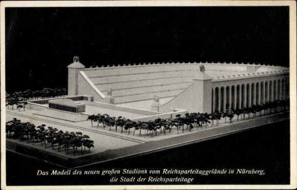 Postcard Nuremberg, model of the new large stadium of the Nazi Party Rally Grounds