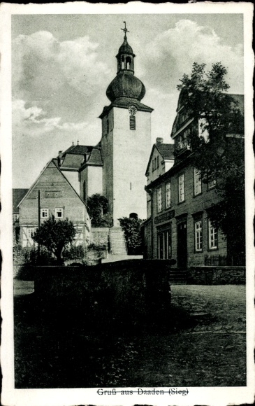 Postcard Daaden in the Westerwald, partial view of the church