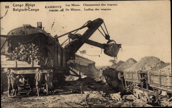 Ak Kambove Congo Belge DR Kongo Zaire, les Mines, chargement des Wagons