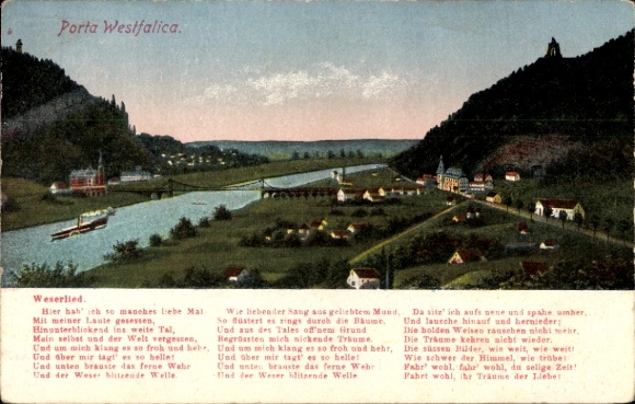 Postcard Porta Westfalica on the Weser, Westphalian song