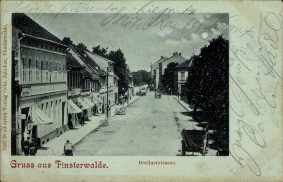 Mondschein Ak Finsterwalde in der Niederlausitz, Berliner Straße
