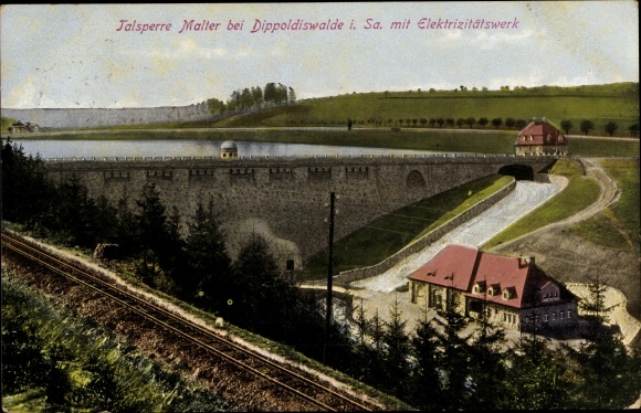 Postcard Malter Dippoldiswalde, Malter dam with power station