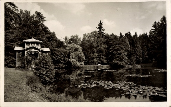 Postcard Ebersdorf in Thuringia, lake view, pavilion