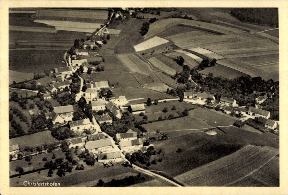 Postcard Christertshofen Buch Schwaben, aerial view of the village, fields, scattered buildings