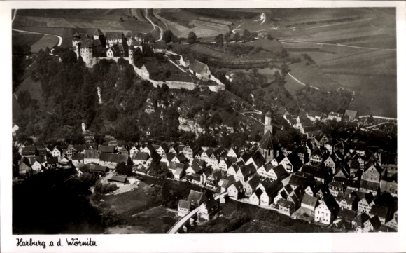 Postcard Harburg an der Wörnitz Swabia, aerial photograph