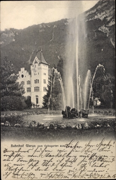 KP Glarus Kanton Glarus Szwajcaria, dworzec kolejowy, Volksgarten