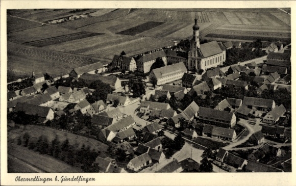 Postcard Obermedlingen Medlingen in Swabia Bavaria, aerial photograph