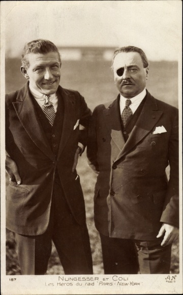 Postcard Nungesser and Coli, Heroes of the Paris-New York Raid, Piloten