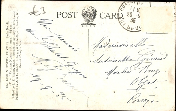 Song Postcard Hush a Bye, Baby, on the treetop, when the wind blows