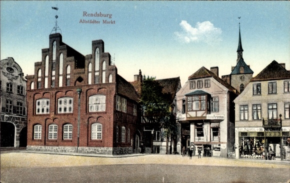 Postcard Rendsburg in Schleswig Holstein, Old Town Market, shops