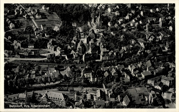 Postcard Altenkirchen in the Westerwald, aerial view of Betzdorf, many houses, streets,