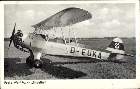 Postcard Sport and Training Aircraft Focke Wulf Fw 44 Stieglitz, D EUKA