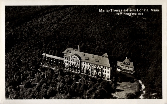 Postcard Lohr am Main Unterfranken, Maria-Theresia-Heim, aerial photograph