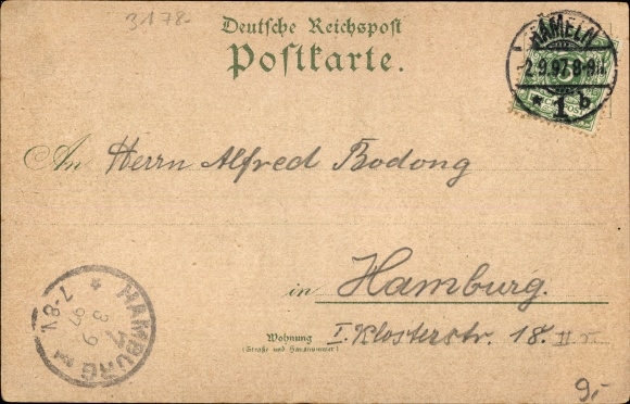 Chromo-Litho Hamelin in Lower Saxony, Pied Piper House, Wedding House, Gertrudenbrunnen