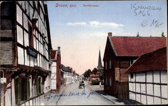 Ak Drove Kreuzau in Noordrijn-Westfalen, Dorfstrasse, vakwerkhuizen