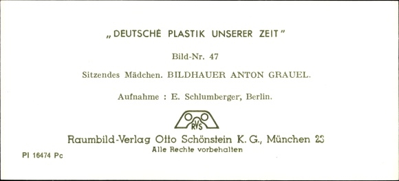 Stereo spatial image photo &quot;German sculpture of our time&quot; No. 47 Seated girl